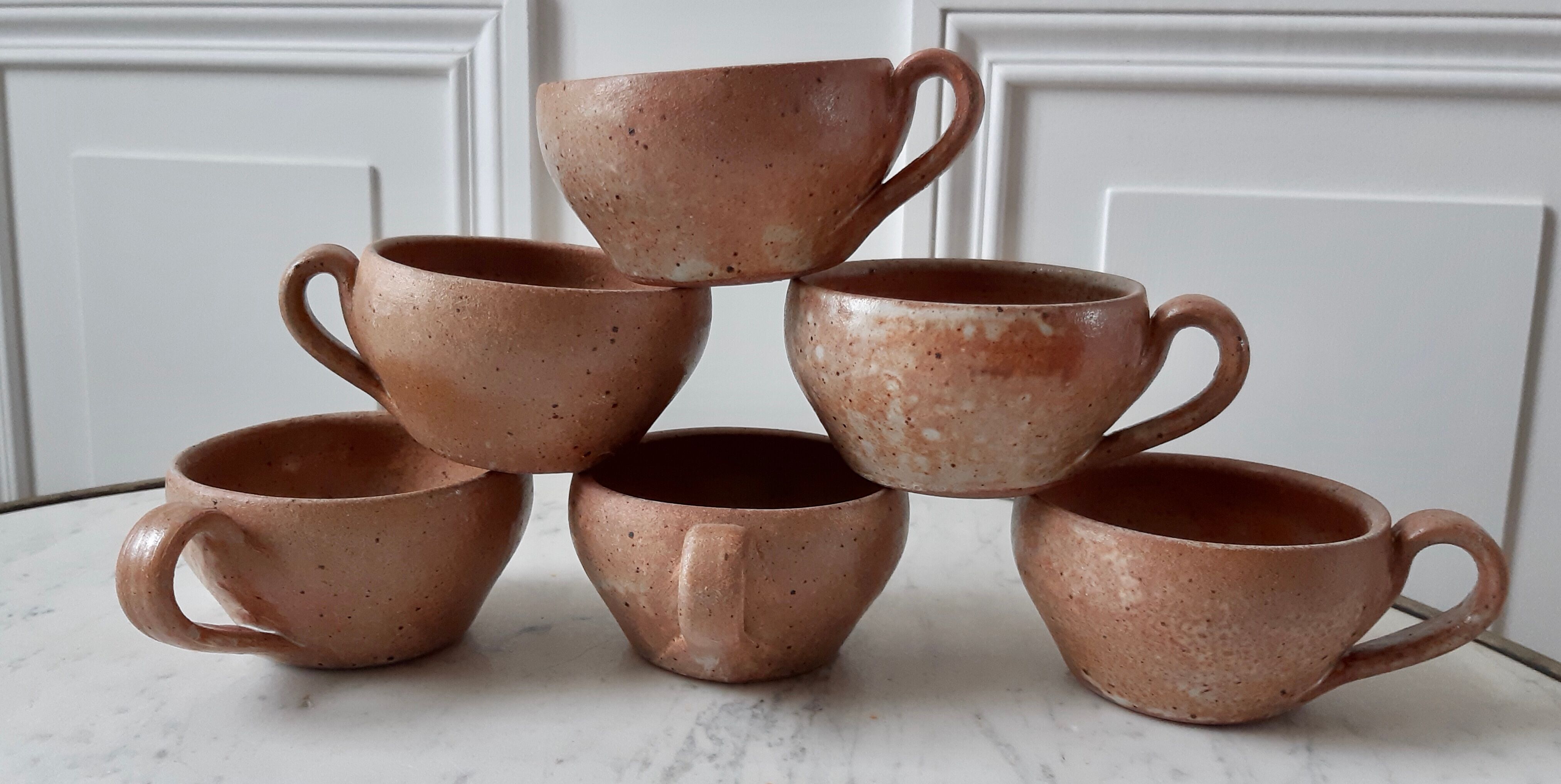 Set of 6 cups in glazed stoneware 60s