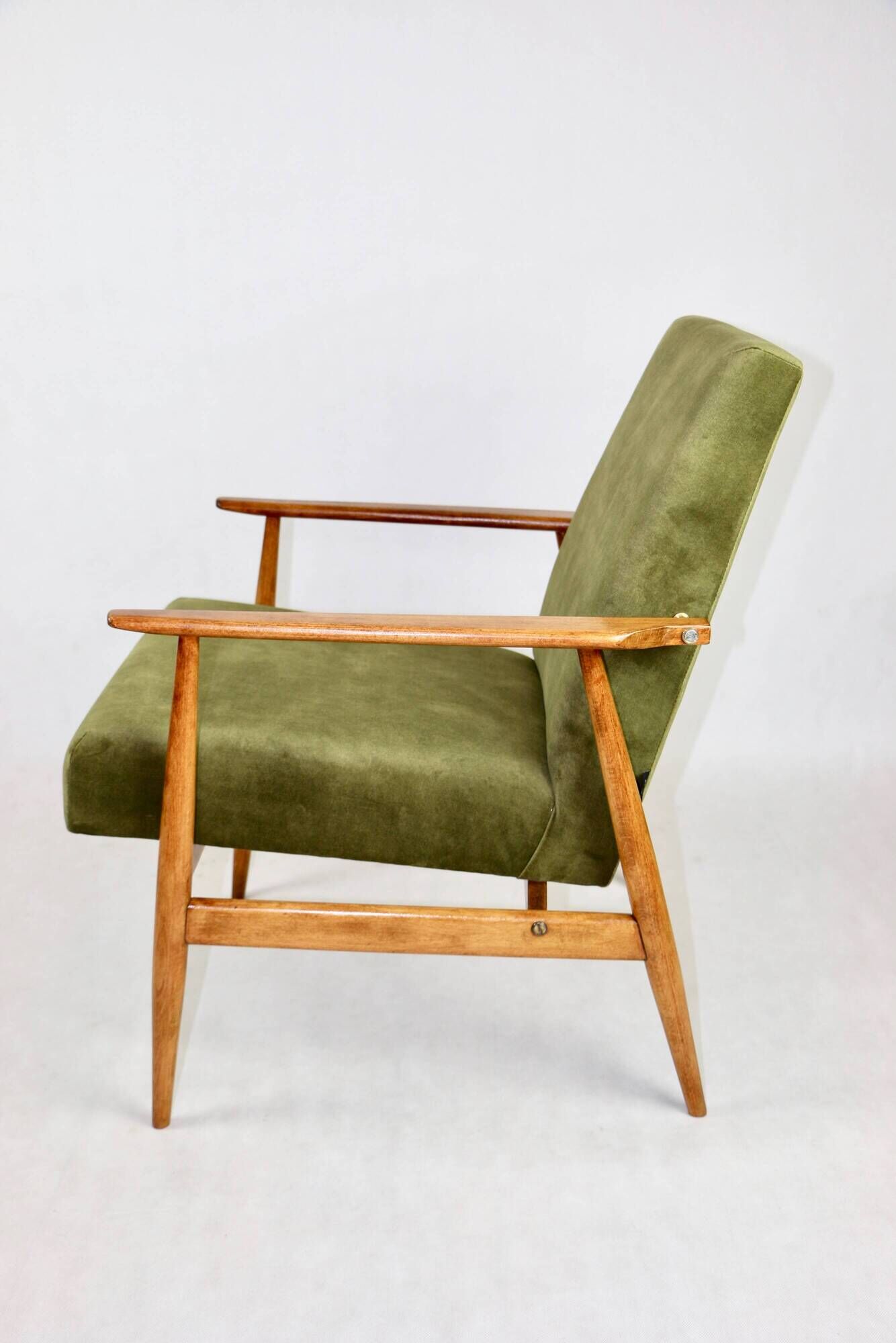 Armchair 'Lis', 1970s olive green design by Henryk Lis - natural wood