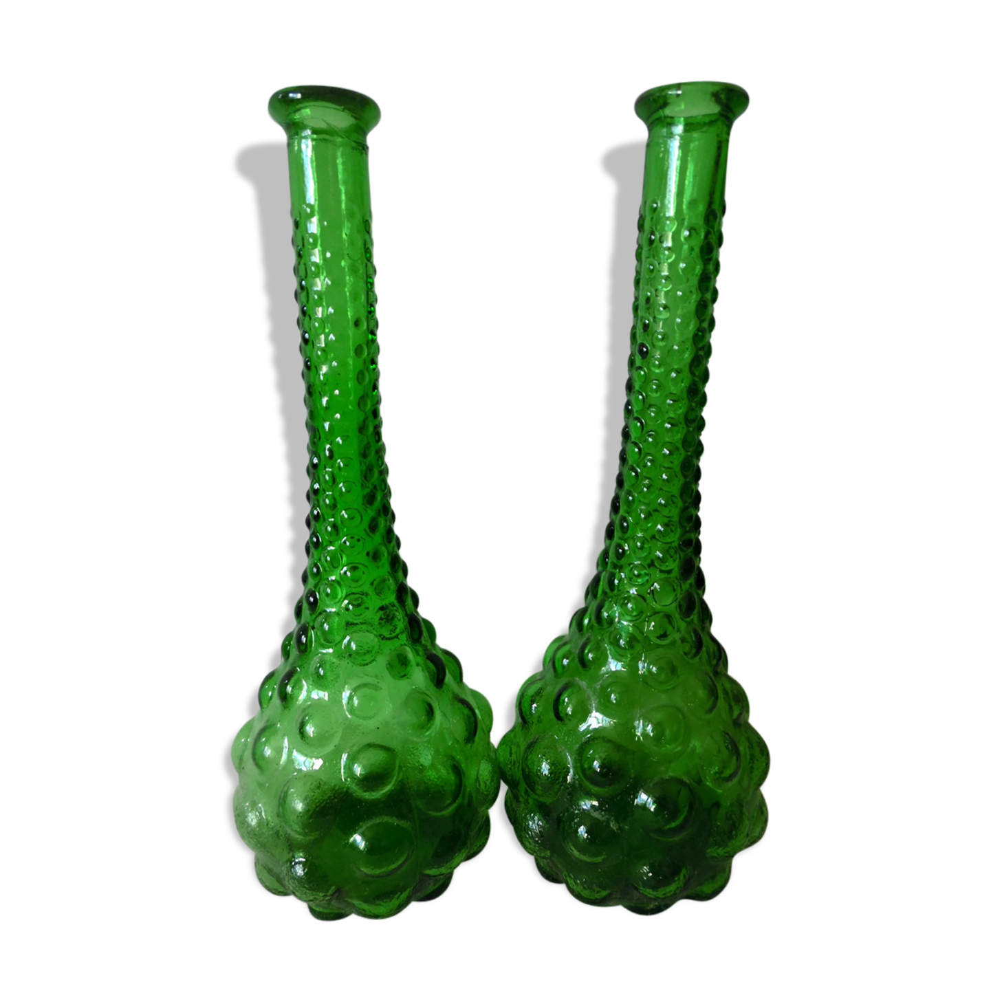 Two Italian bubble glass bottles