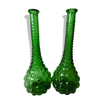 Two Italian bubble glass bottles