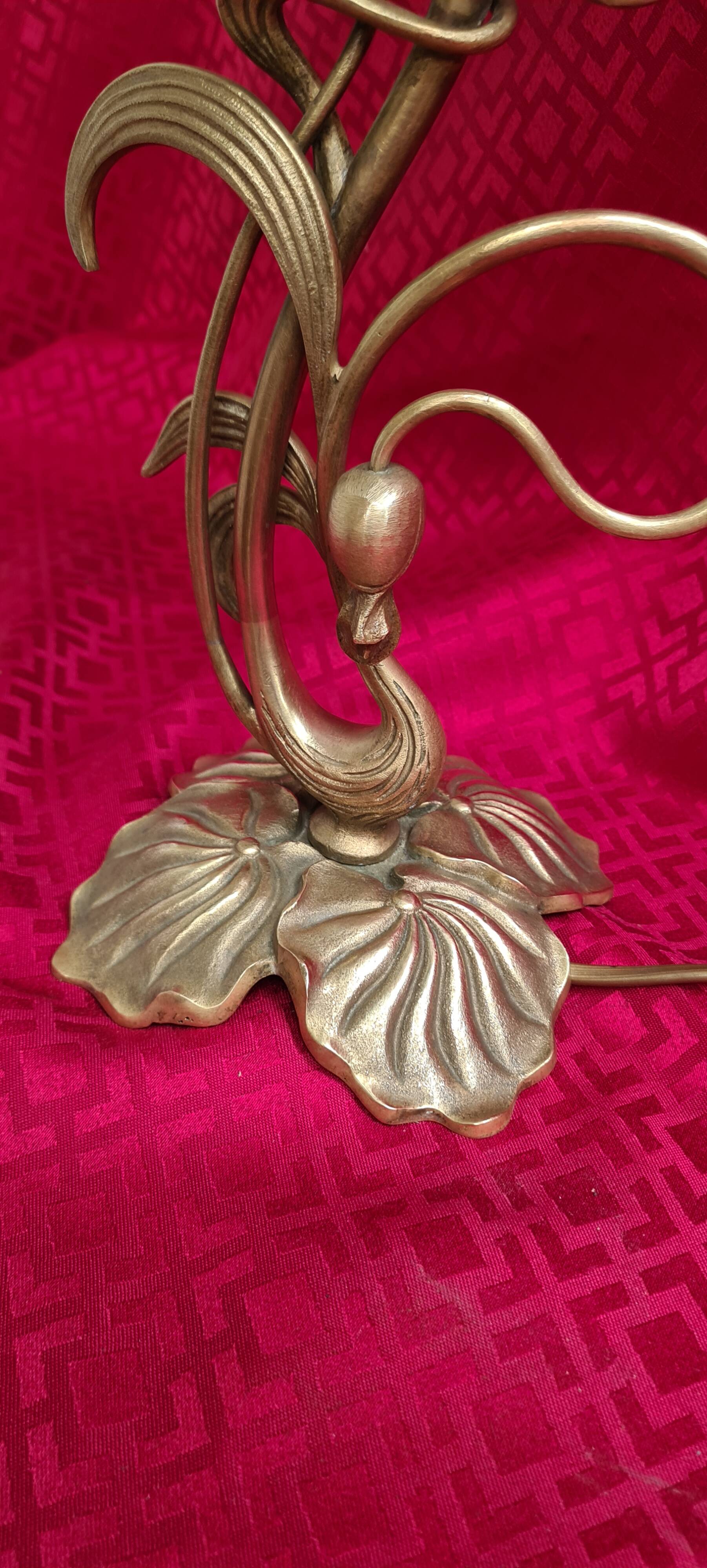 Art Nouveau bronze lamp with very beautiful opaline, Lucien Gau, 54x25