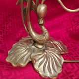 Art Nouveau bronze lamp with very beautiful opaline, Lucien Gau, 54x25