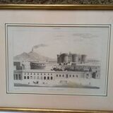Antique engraving, Castle Square, Naples, Italy.