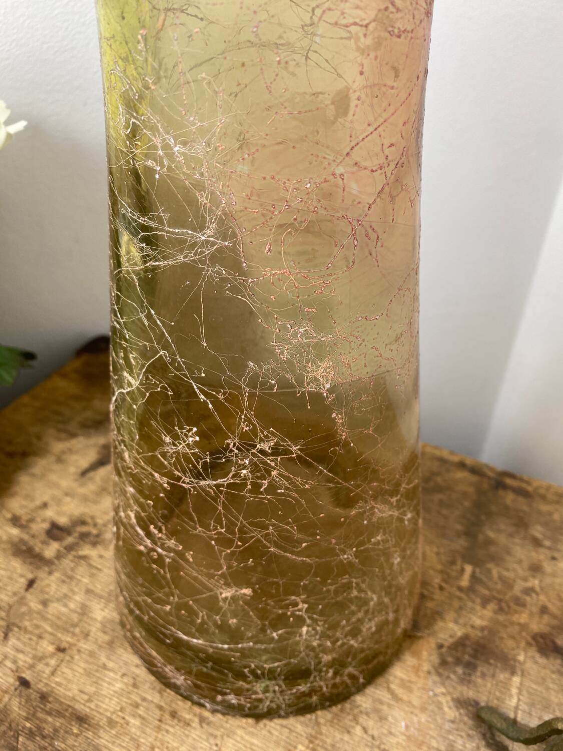 Large cracked glass vase
