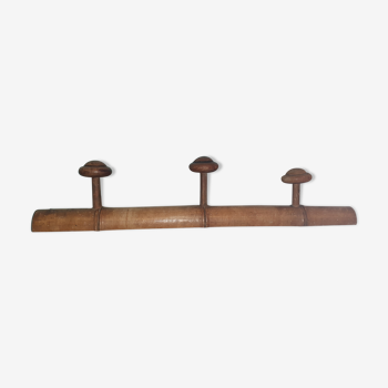 Coat rack 3 patères, wooden - Vintage bamboo shape