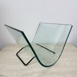 Post modern Fiam Italy curved glass magazine rack , 1980’s