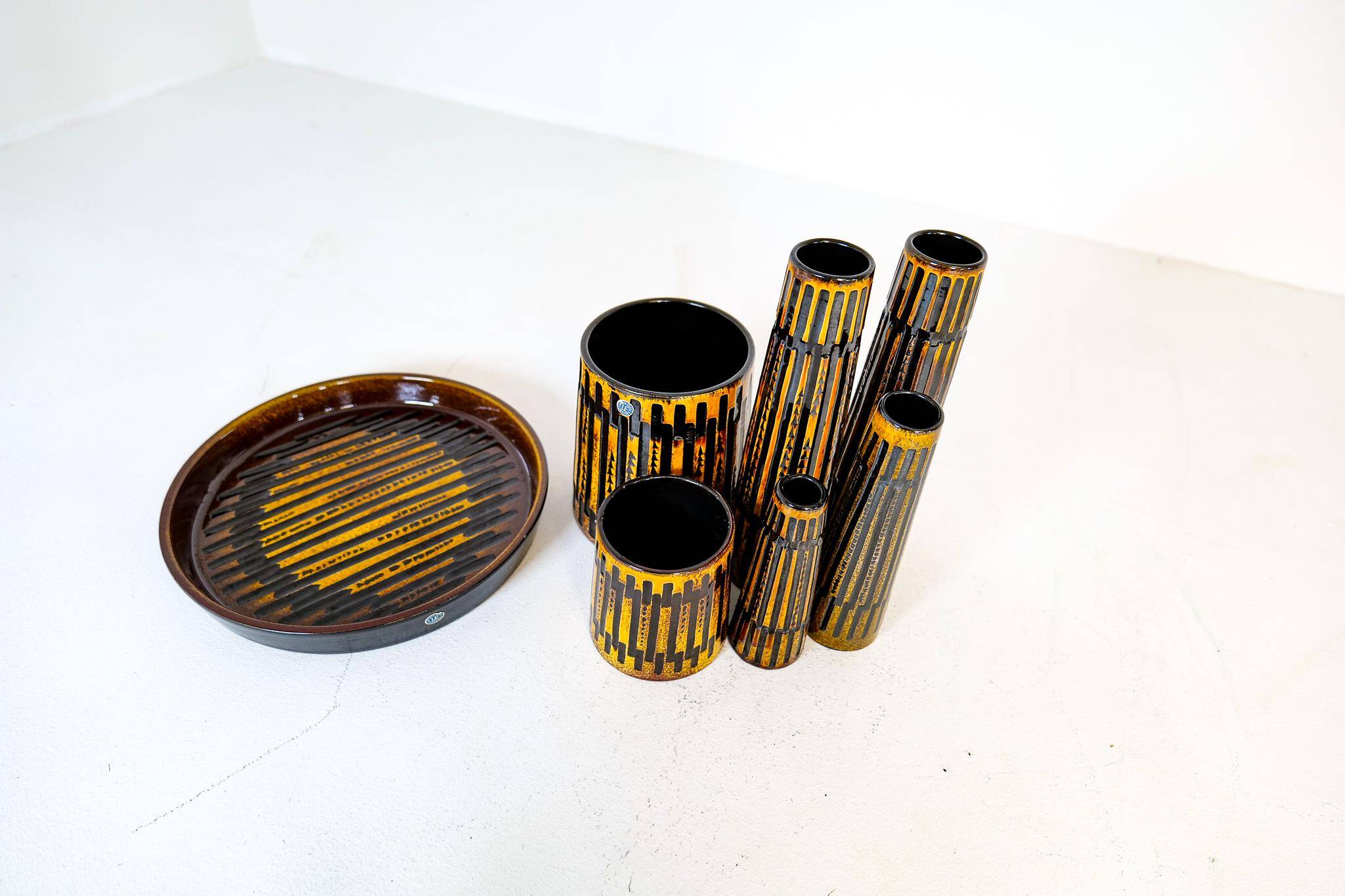 Collection of 6 Ceramic Vases and a Upsala Ekeby Nevada Tray 1962