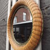 Vintage 70's circular wicker mirror