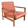 Scandinavian original armchair Baczyk, 1960s, renovation, pink, velvet, teak