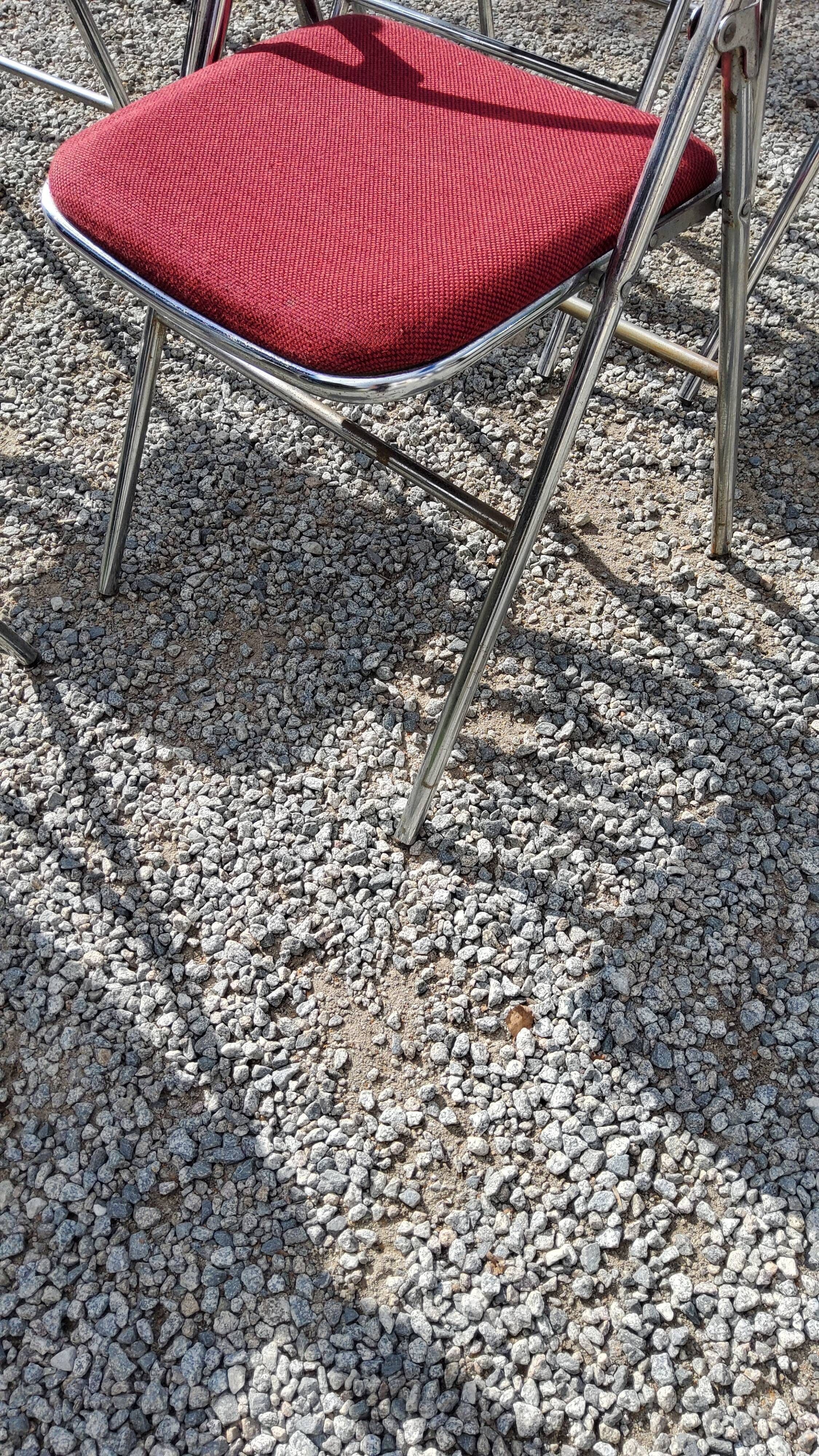 Set of 6 folding chairs from the 70s tweed and chrome metal