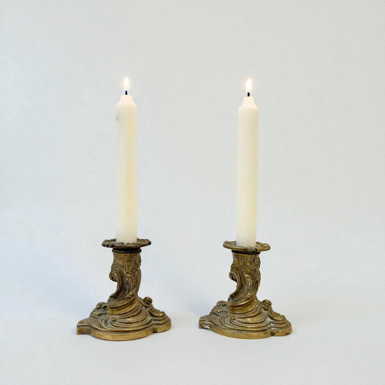 Pair of antique gilt bronze toilet candlesticks - 19th century - Louis X style