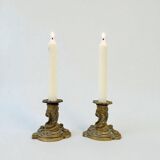 Pair of antique gilt bronze toilet candlesticks - 19th century - Louis X style