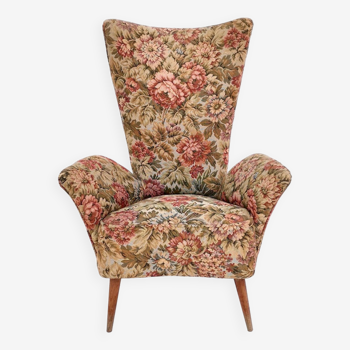 Rare fauteuil d'enfant vintage en tissu floral avec pieds en bois, Italie