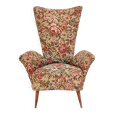 Rare Vintage Floral Fabric Children Armchair with Wooden Legs, Italy