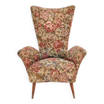 Rare Vintage Floral Fabric Children Armchair with Wooden Legs, Italy