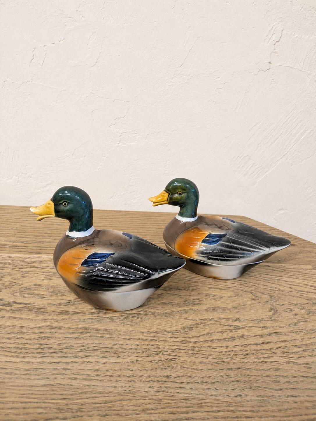 Paire de canards vintage en faïence Michel Caugant