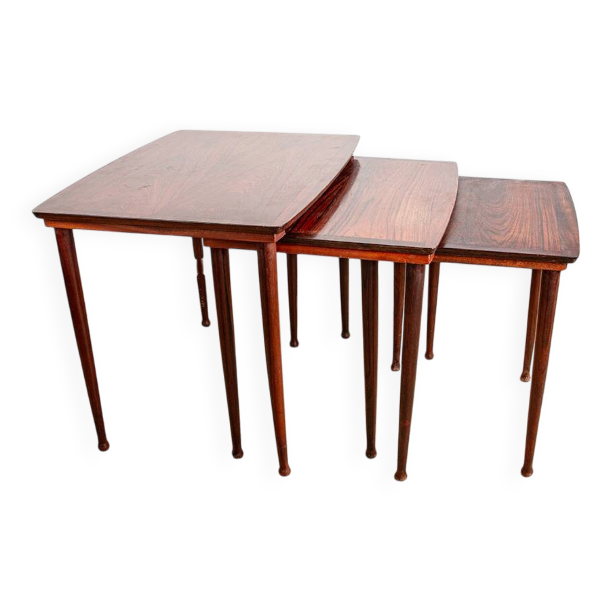 Three Danish nesting tables in rosewood by Mobelintersia 1960.
