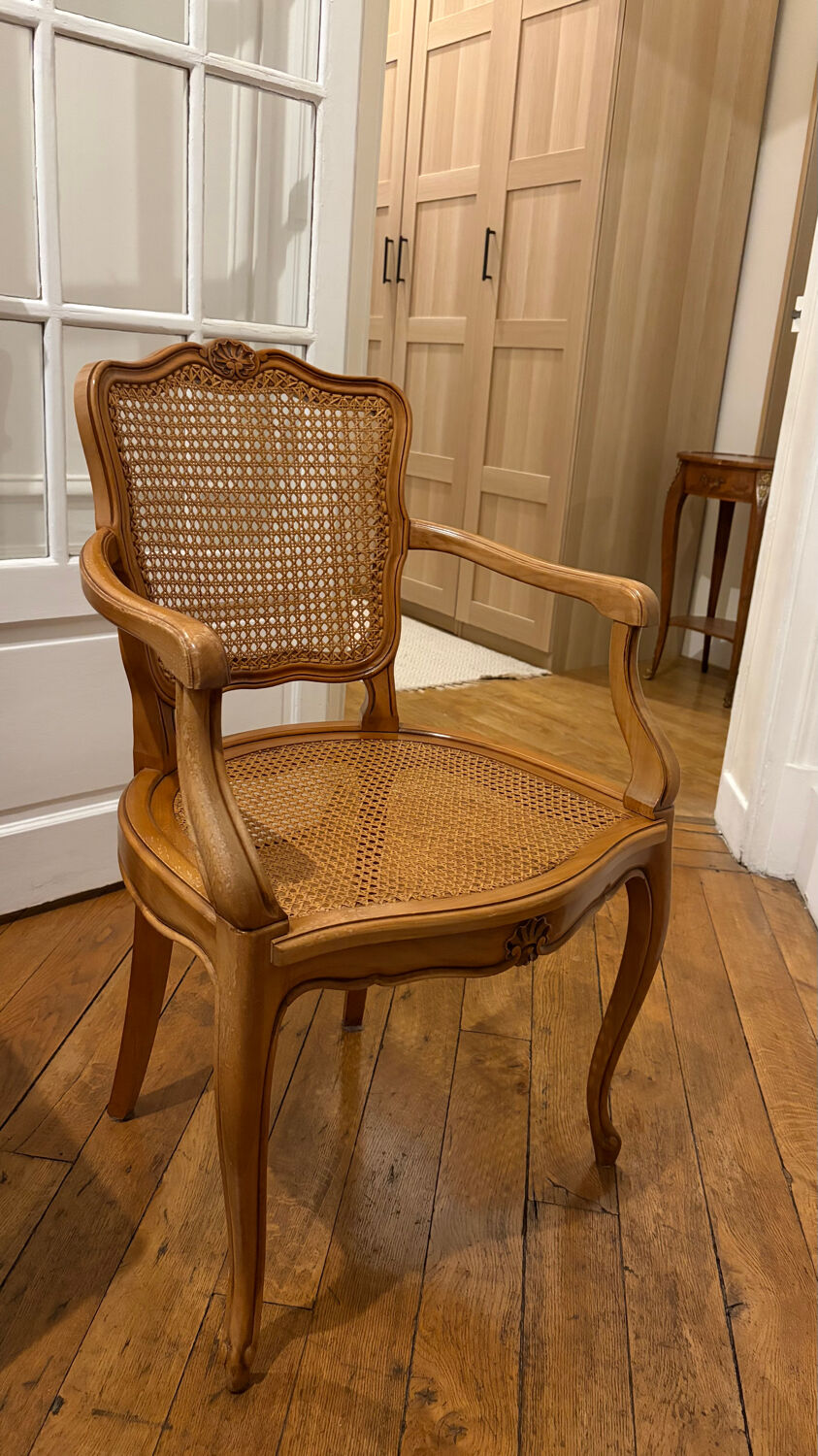 Caned cabriolet armchair – Classic chic style