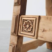 Brutalist armchair with carved rosettes and nailed wooden seat, Spain, 20th