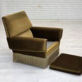 1970s, Danish armchair, green furniture velour, ash wood legs.