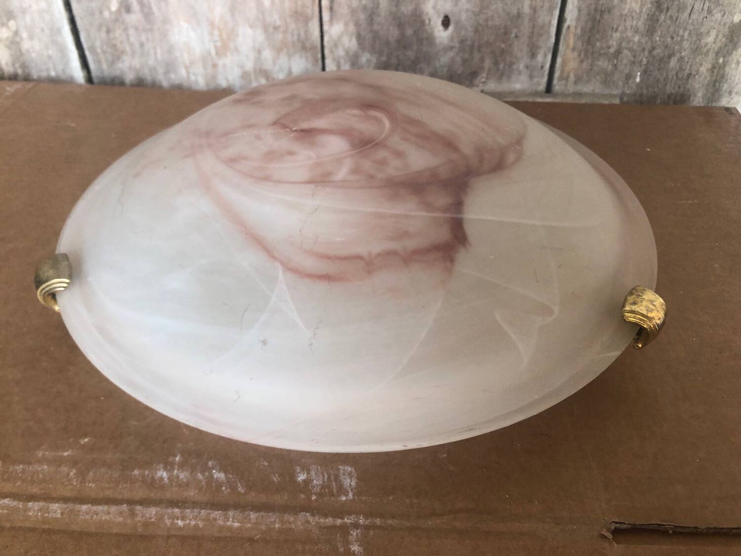 Old Glass Wall Lamp + Vintage Metal Support #A711