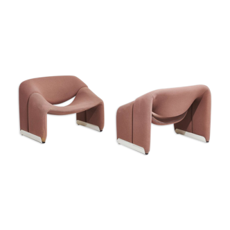 Paire de fauteuils mod. F598 dits "Groovy" création Pierre Paulin 1964 - tissu d'origine saumon