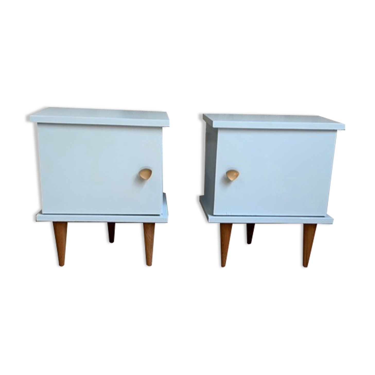 Pair of bedside 1950 renovated in pastel blue