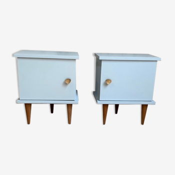 Pair of bedside 1950 renovated in pastel blue