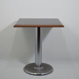 Square bistro dining table, wood, chrome and cast iron