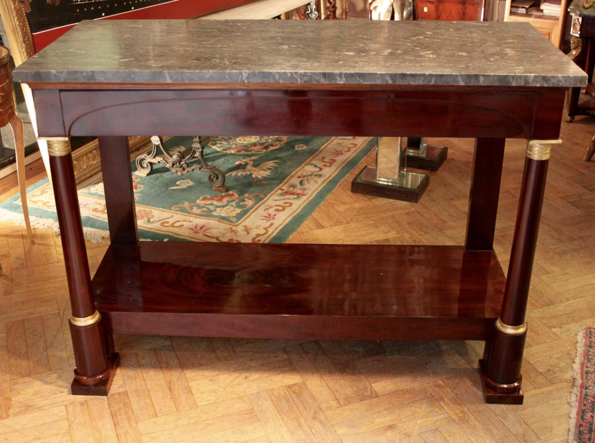 Console empire mahogany and marble tray