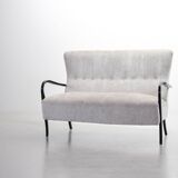 Guglielmo Ulrich Two Seat Sofa in Grey Silver Fabric. Italy, 1950s