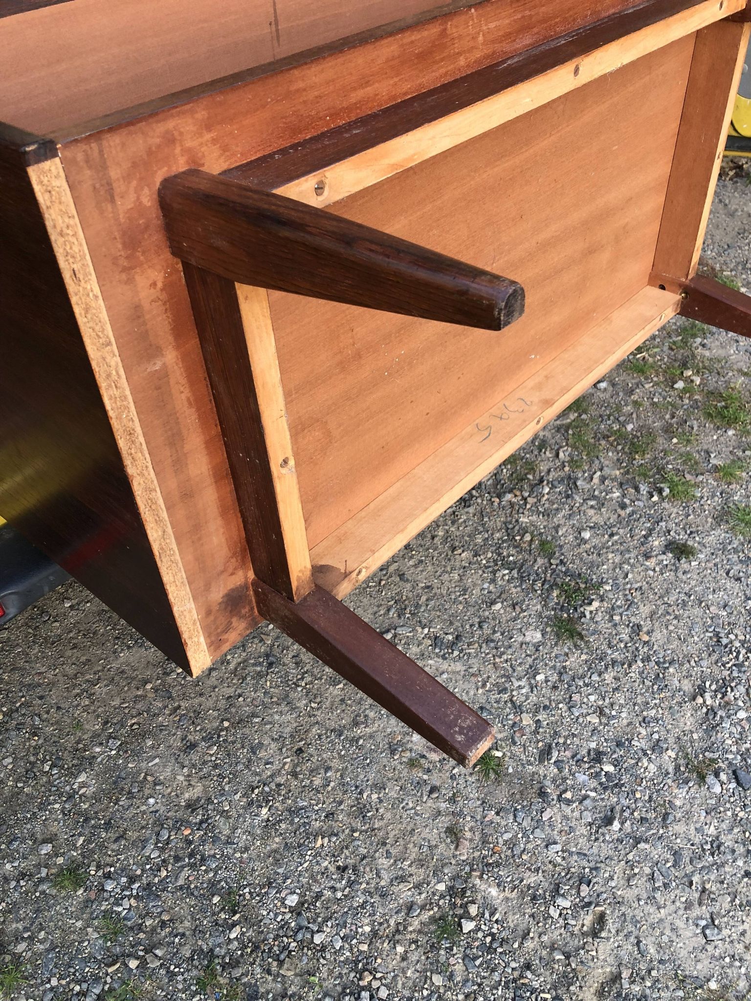 Vintage Scandinavian secretary in rosewood with drawers featuring fin-style handles.