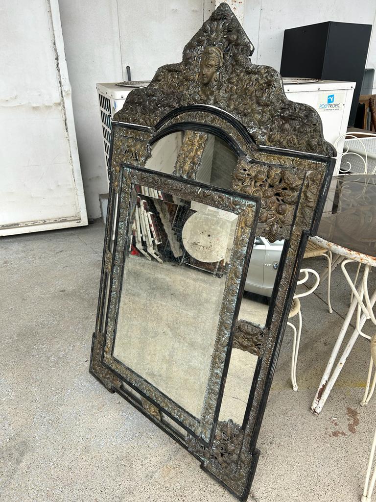 Mirror in brass and blackened wood Louis XIII style around 1880 h: 149 cm