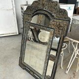 Miroir en laiton et bois noirci de style louis xiii vers 1880 h : 149 cm