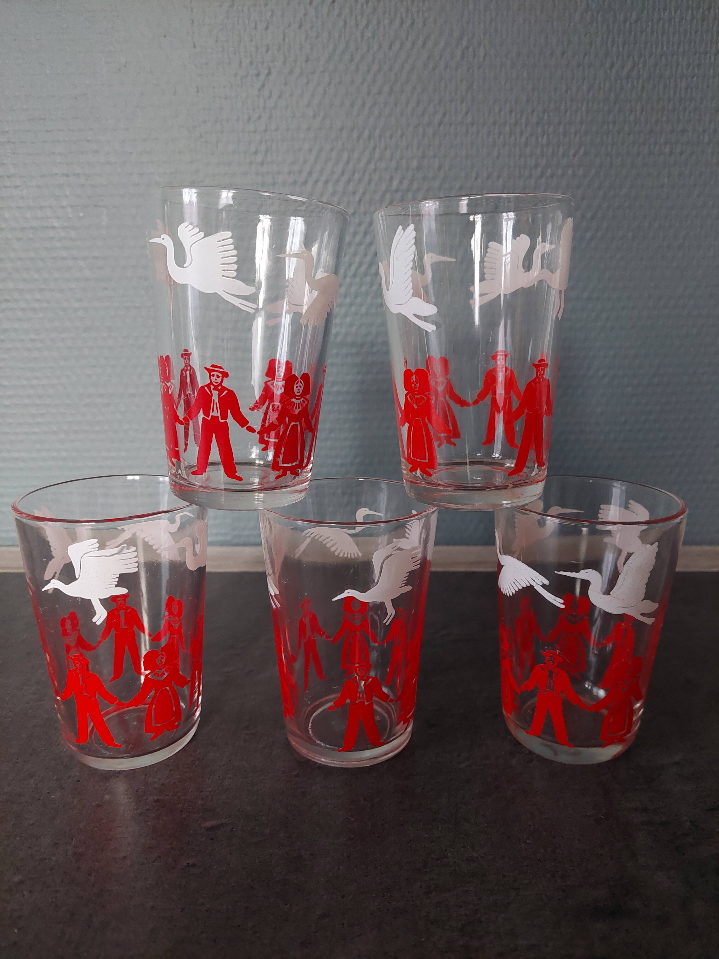 5 old glass vintage stork alsace