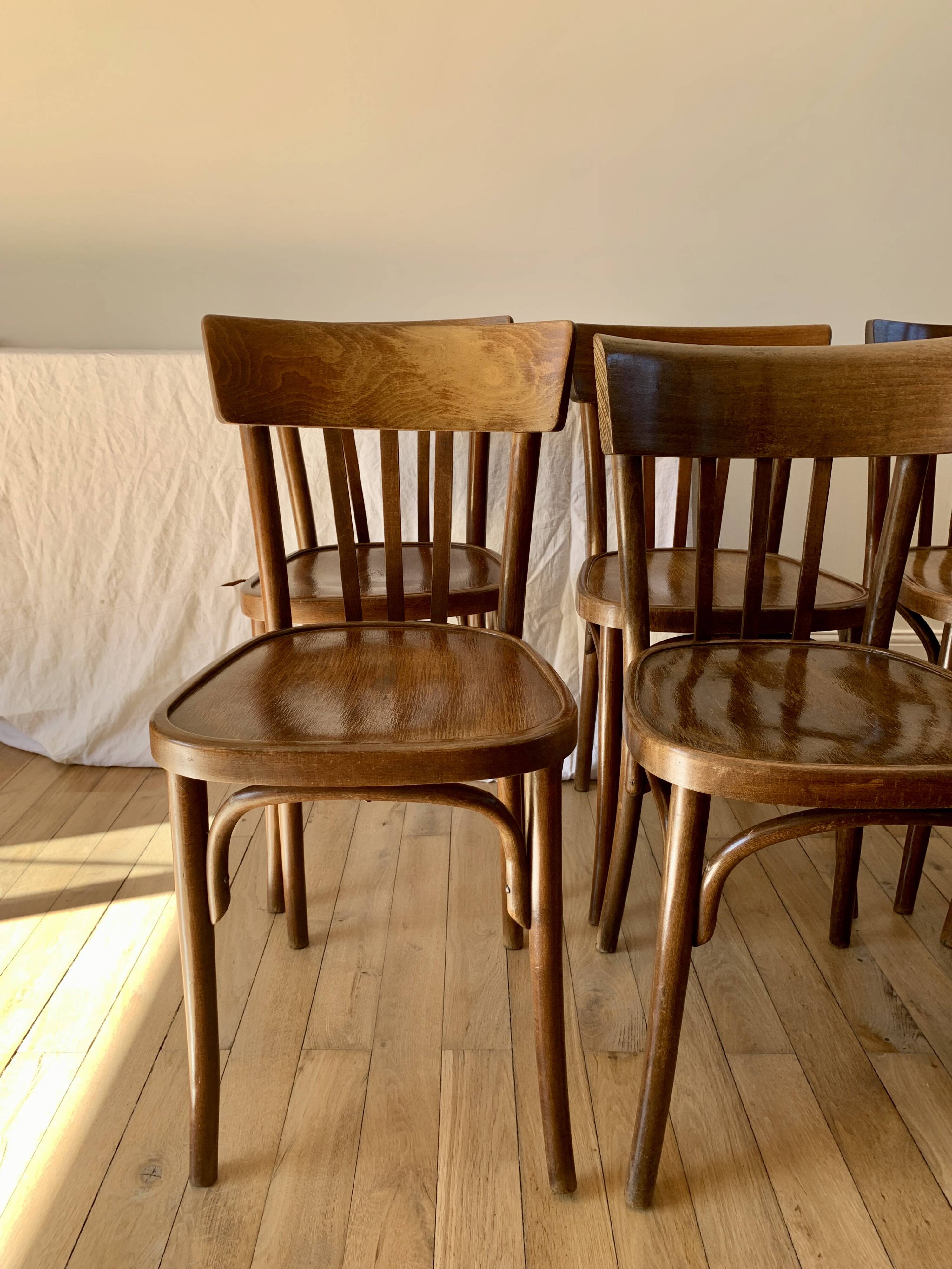 set of 6 bentwood bistro chairs from the 1950s