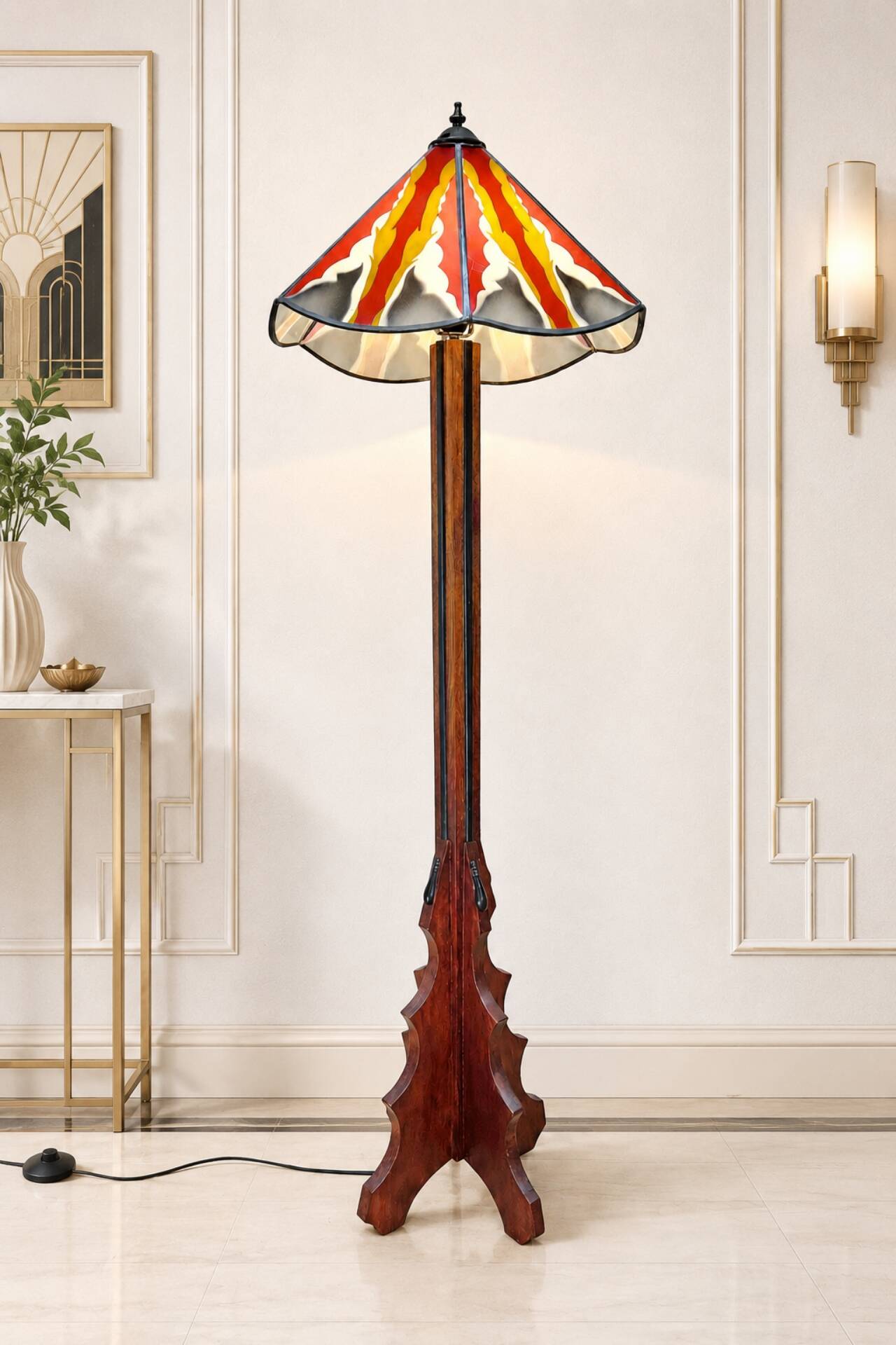 Lampe de sol Art Déco de l'École d'Amsterdam en vitrail