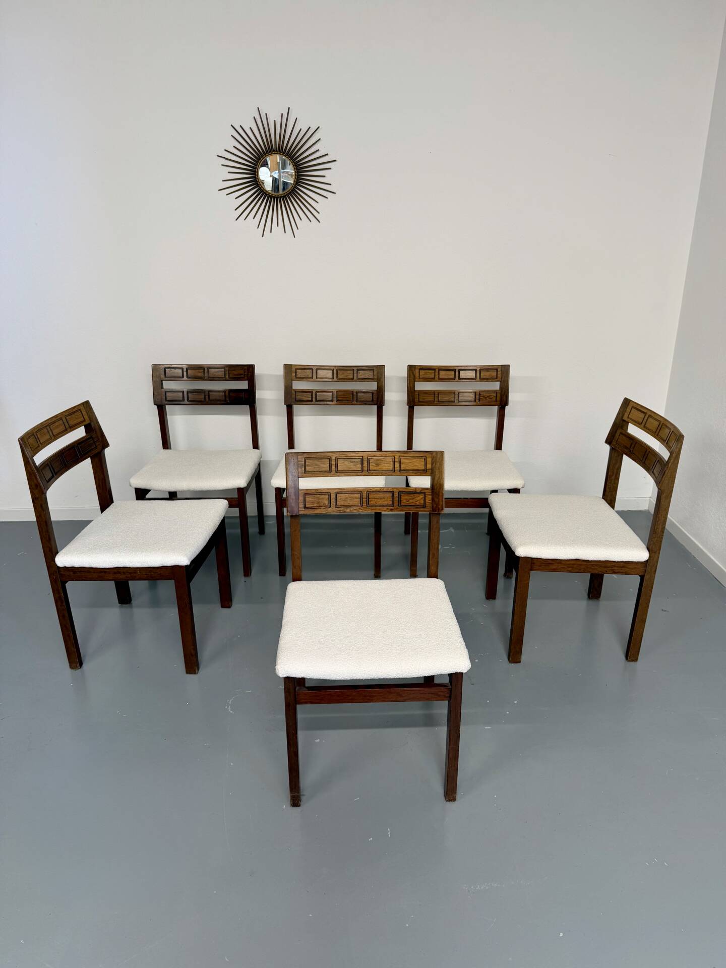 Lot de 6 chaises palissandre forme géométriques design italien 1960
