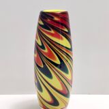 Black, Red and Yellow Encased Hand-Blown Murano Glass Flower Vase, Italy