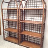 Pair of bamboo and rattan bookcases
