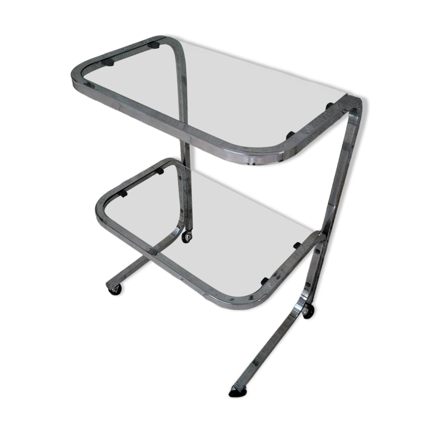 Chrome-plated metal shelf on legs, 1970s