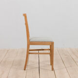 Set Of 6 Mid Century oak dining chairs by Fritz Hansen, natural wool upholstery, 1950s