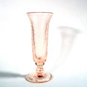 Vintage pink moulded glass cornucopia vase – bead and heart decoration