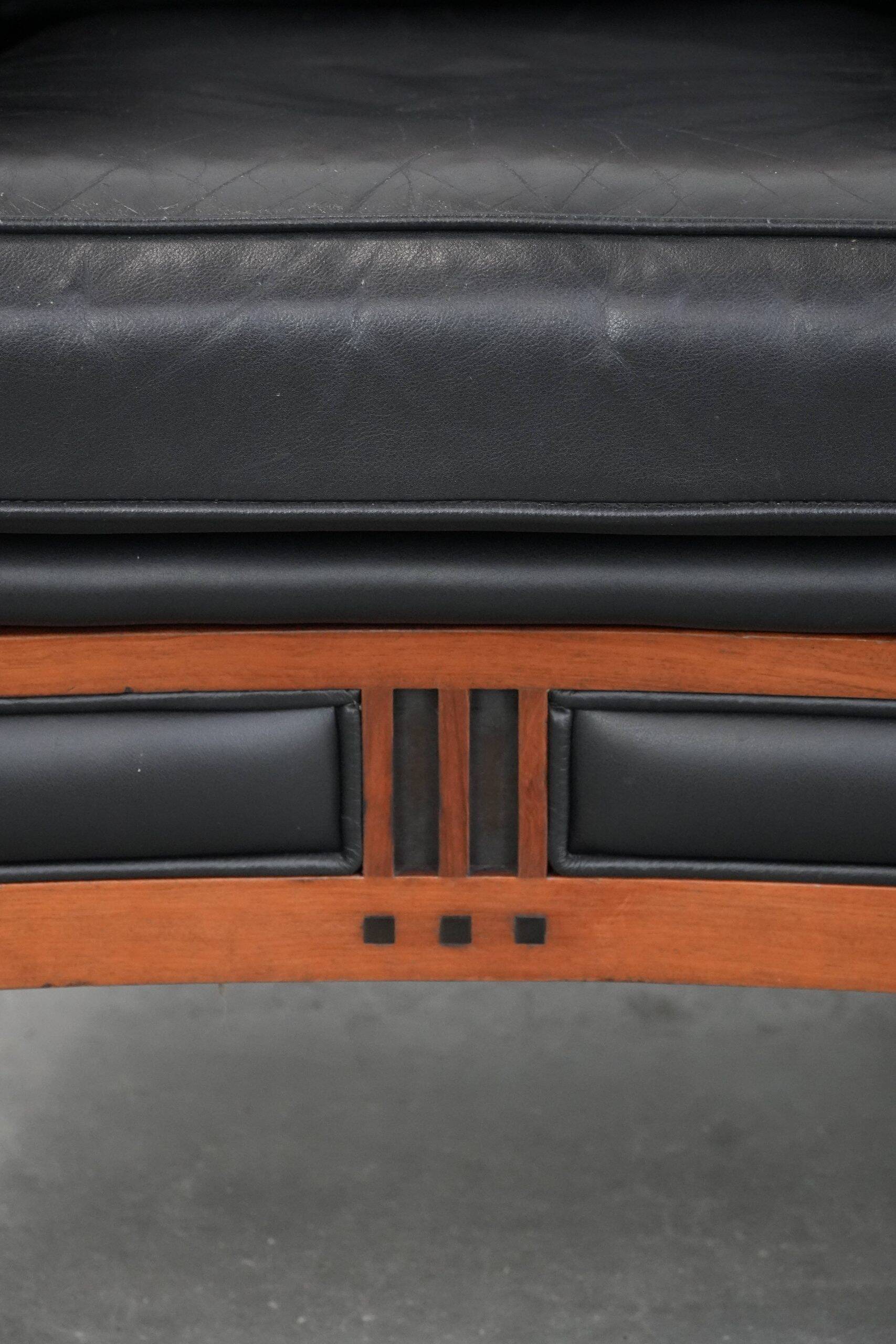Set of  two black leather Art Deco design armchairs