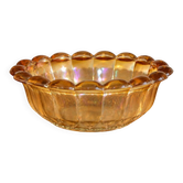 Large vintage iridescent amber glass bowl – Scalloped edge – Ø 23 cm