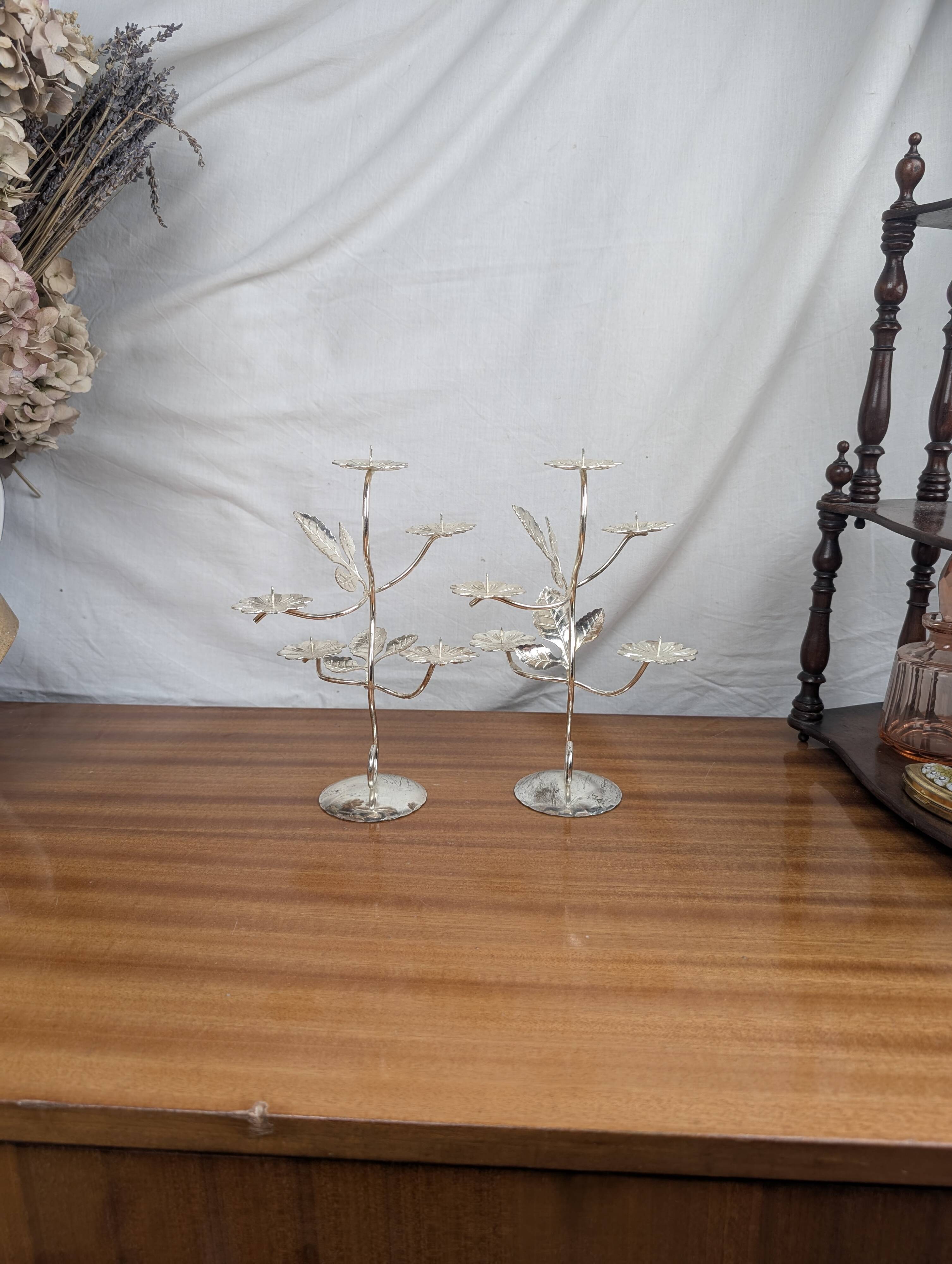 Pair of Art Nouveau Style Silver Plated Metal Candlesticks, BMF Made in Germany