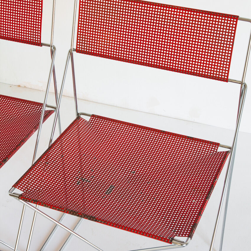 Pair of vintage X-Line chairs in enamelled and chromed metal by N.J. Haugesen for Bent Krogh