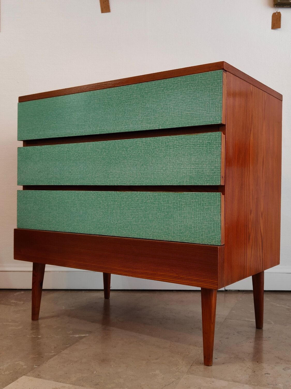 Commode Tchèque bois et formica vert d'eau