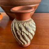 Trio of vintage vases in chiselled terracotta