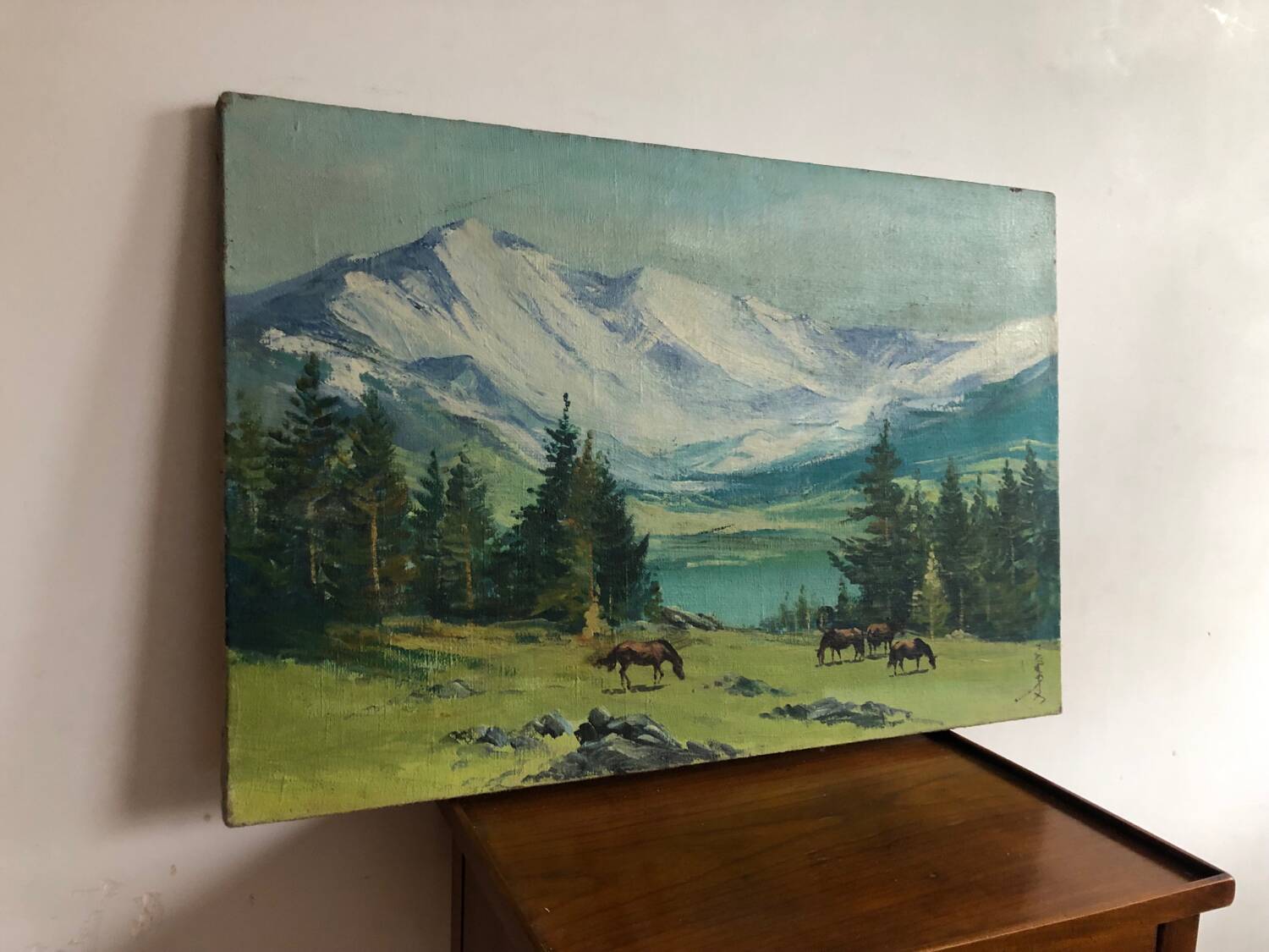 Mountains and horses painting